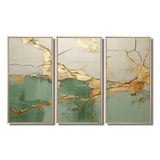 Green Gold Minimalism Poteries - 3-Piece Canvas Wall Art