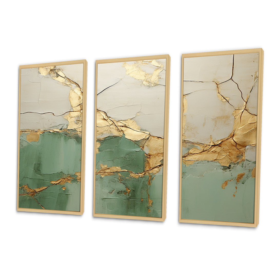 Green Gold Minimalism Poteries - 3-Piece Canvas Wall Art