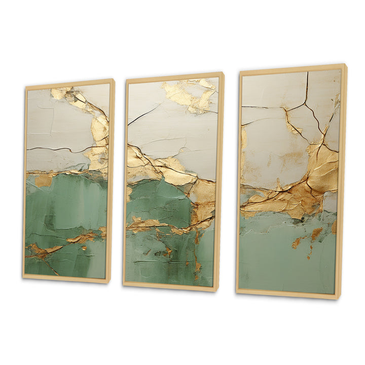 Green Gold Minimalism Poteries - 3-Piece Canvas Wall Art
