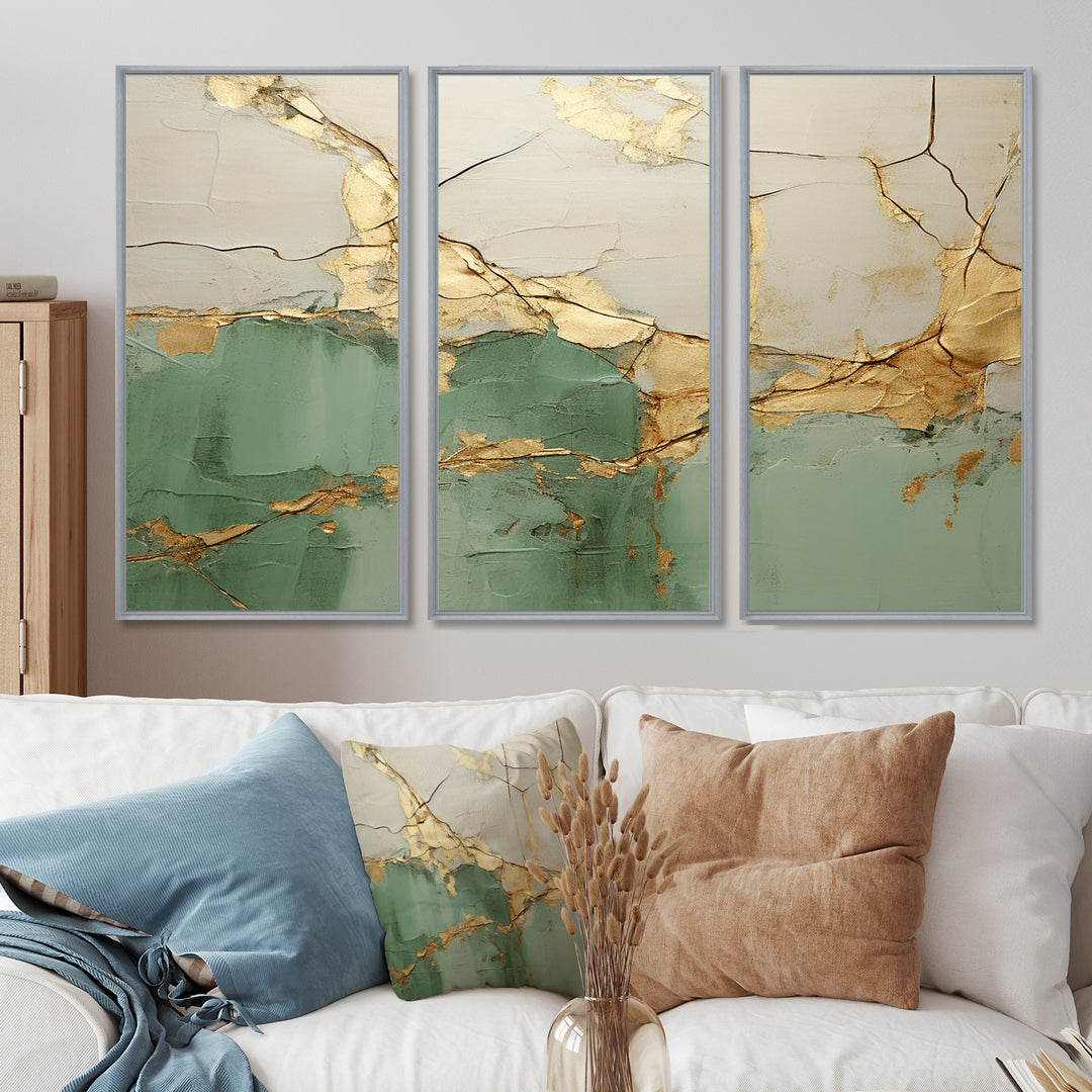 Green Gold Minimalism Poteries - 3-Piece Canvas Wall Art