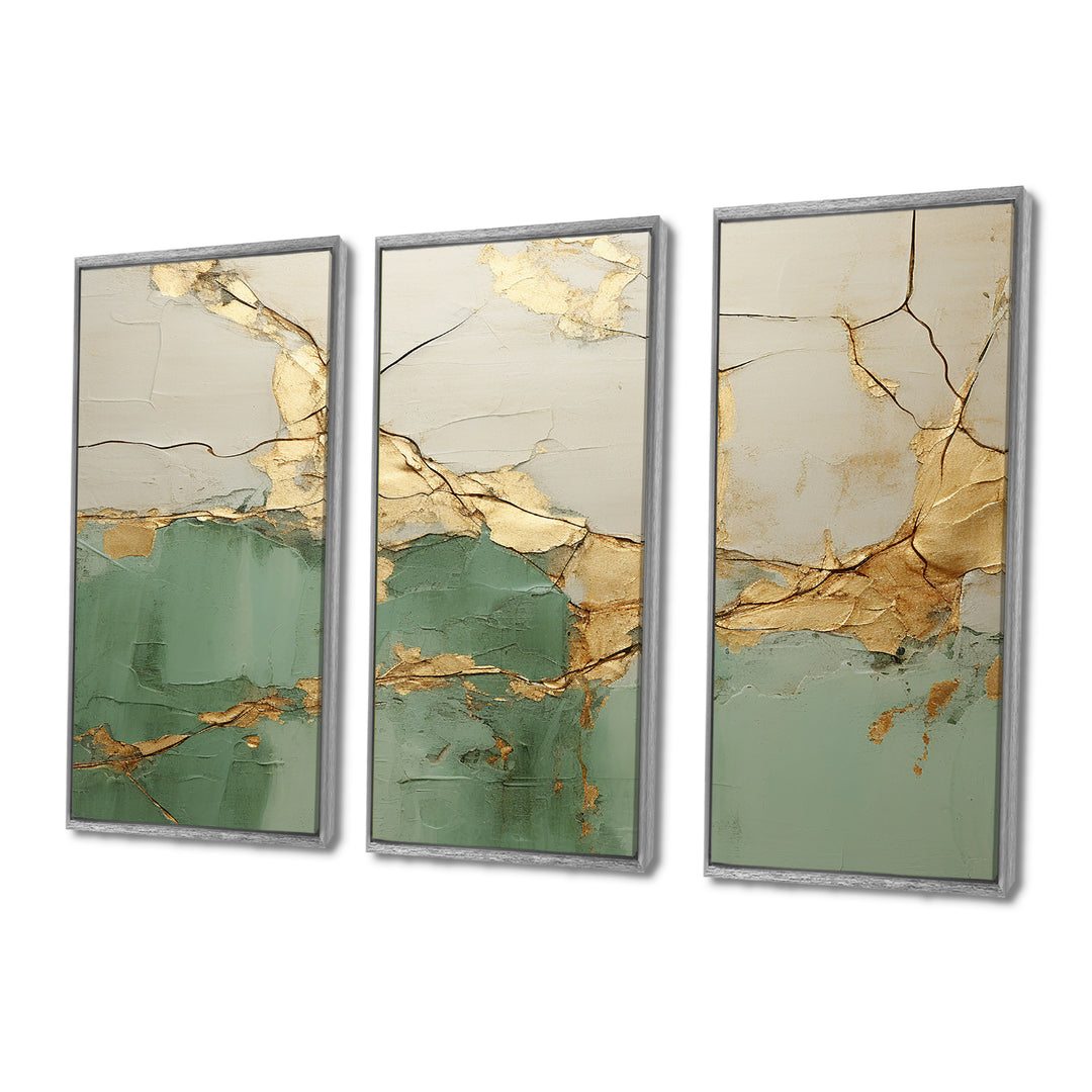 Green Gold Minimalism Poteries - 3-Piece Canvas Wall Art
