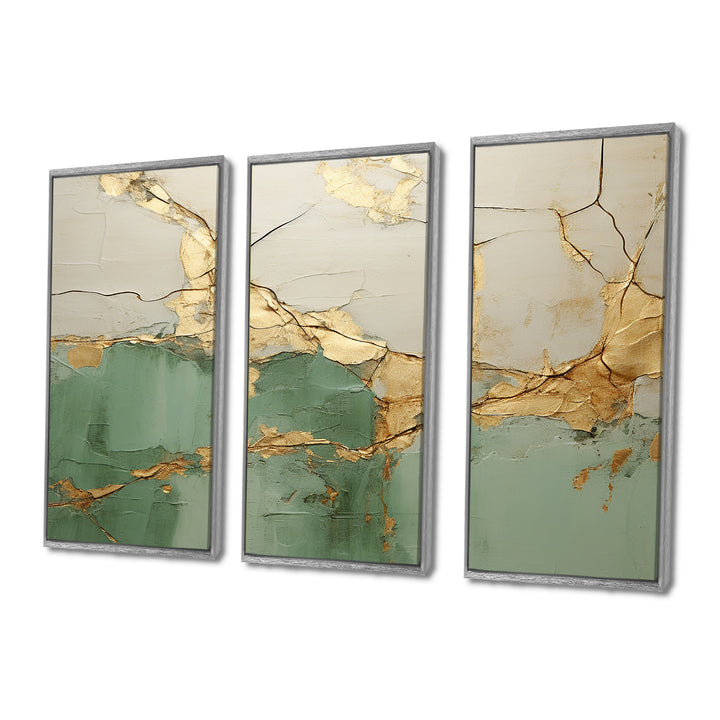 Green Gold Minimalism Poteries - 3-Piece Canvas Wall Art
