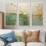Green Gold Minimalism Poteries - 3-Piece Canvas Wall Art