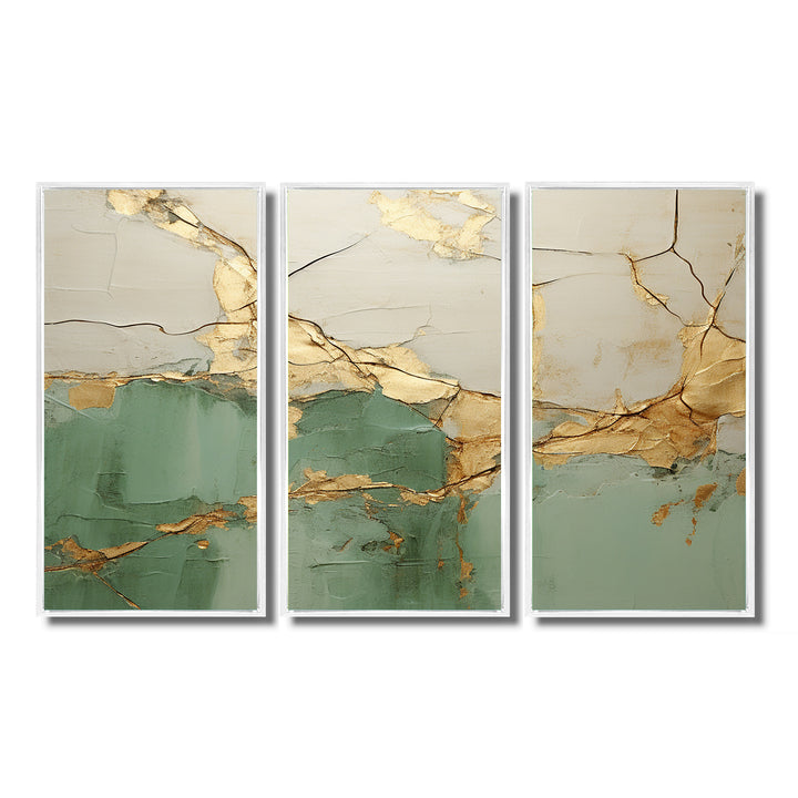 Green Gold Minimalism Poteries - 3-Piece Canvas Wall Art