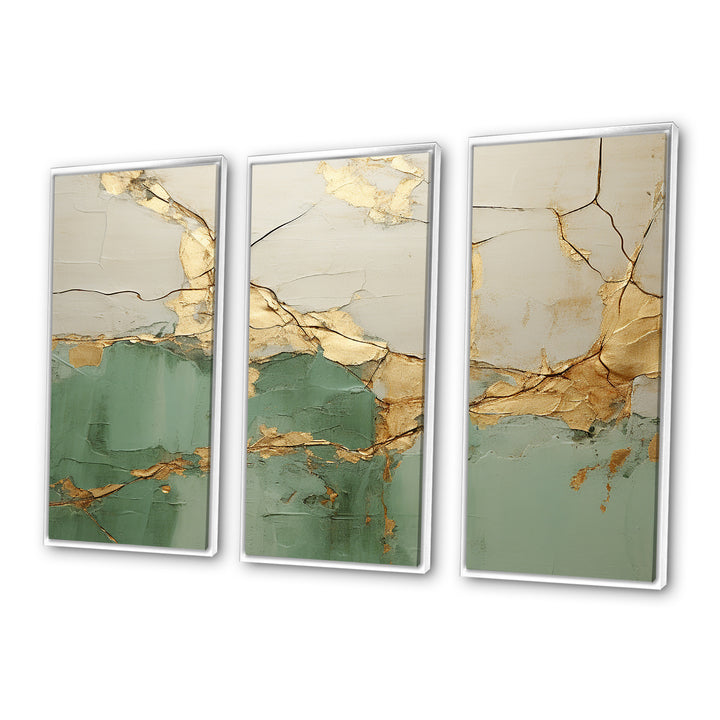Green Gold Minimalism Poteries - 3-Piece Canvas Wall Art