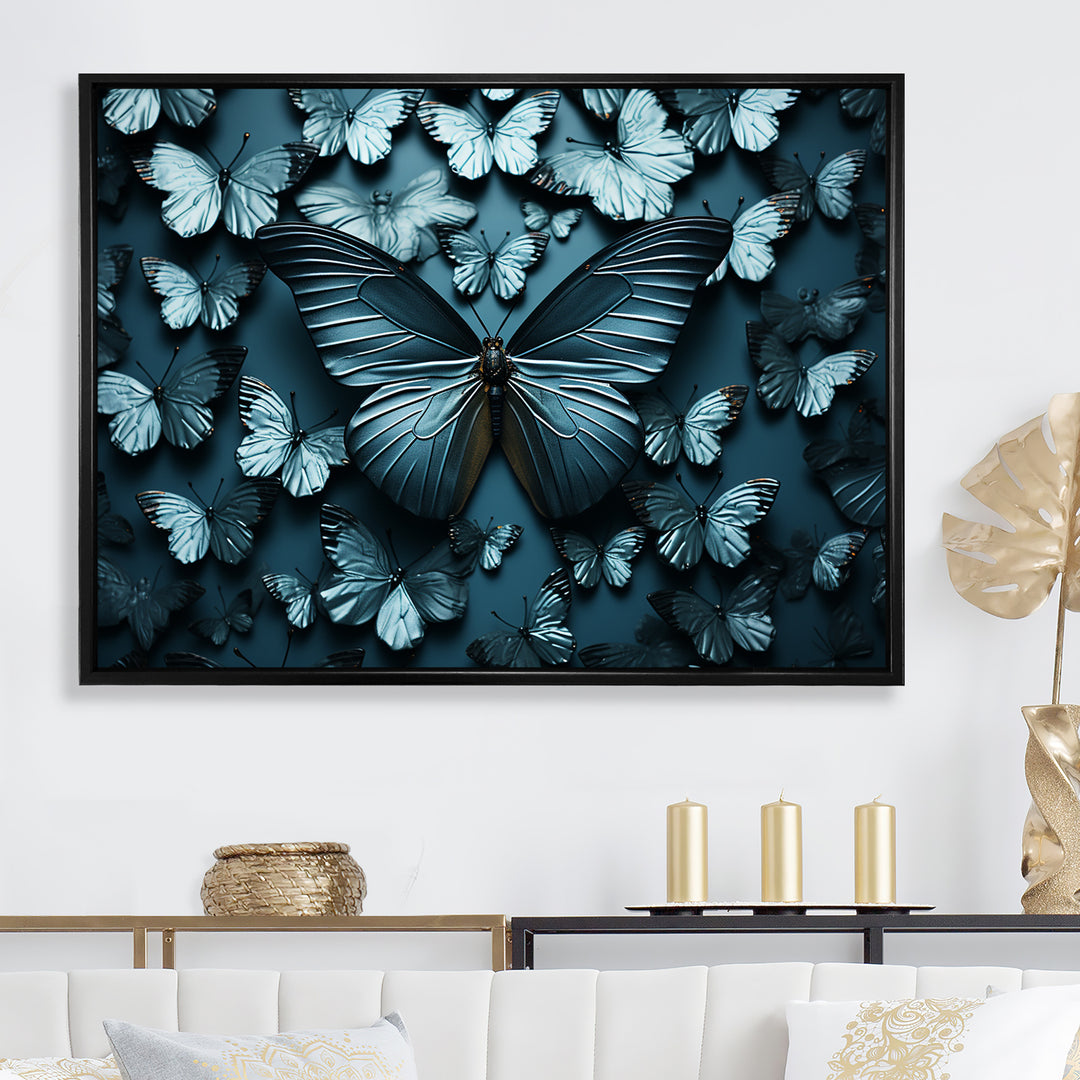 Deep Charcoal Tones Depict Butterflies - Butterfly Canvas Wall Art