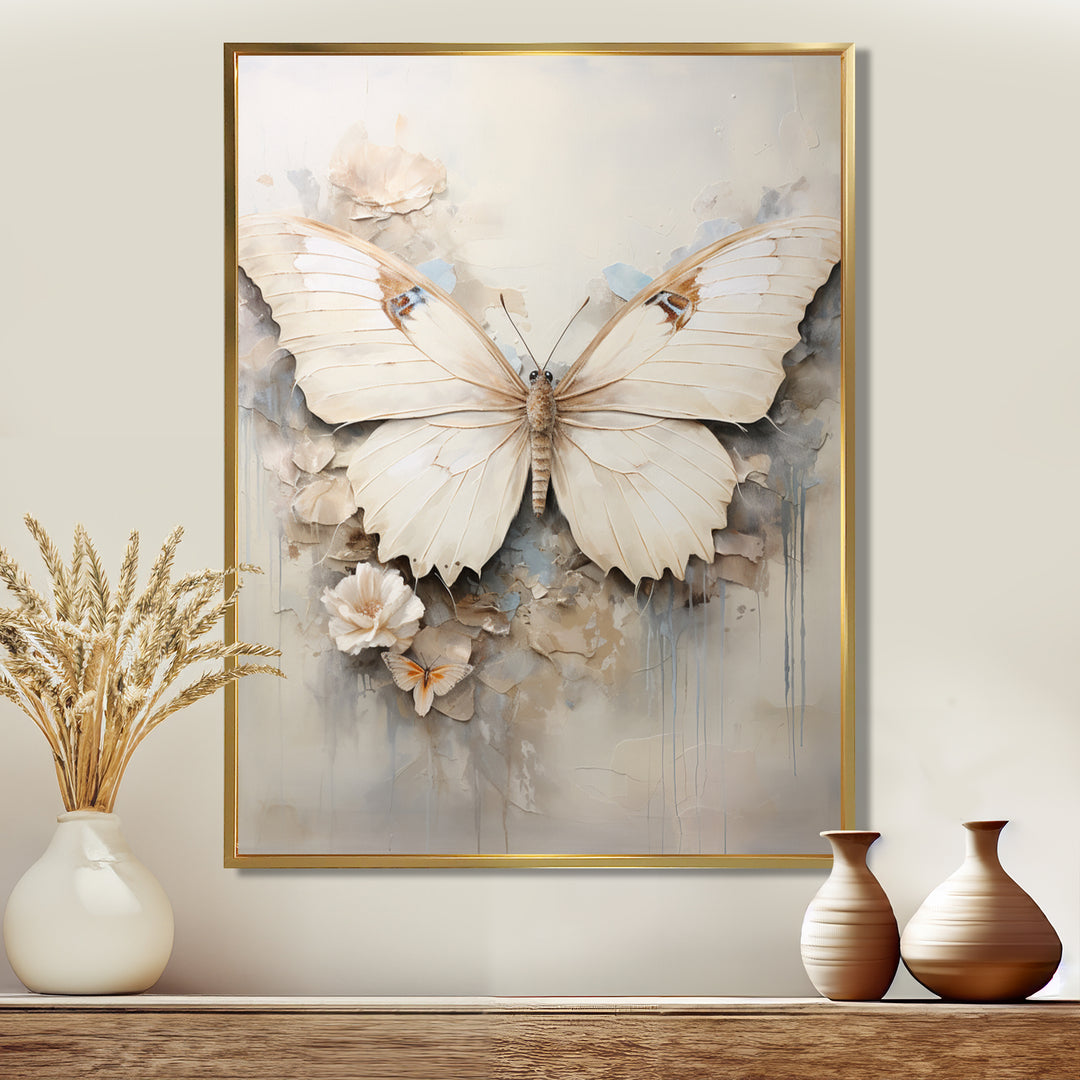 Minimalism Beige Butterfly - Butterfly Wall Art Prints