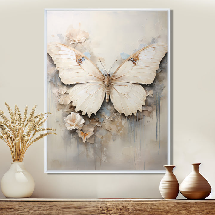 Minimalism Beige Butterfly - Butterfly Wall Art Prints