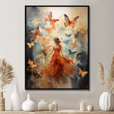 Butterfly And Woman Dance - Animals Canvas Wall Art