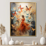 Butterfly And Woman Dance - Animals Canvas Wall Art