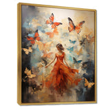 Butterfly And Woman Dance - Animals Canvas Wall Art