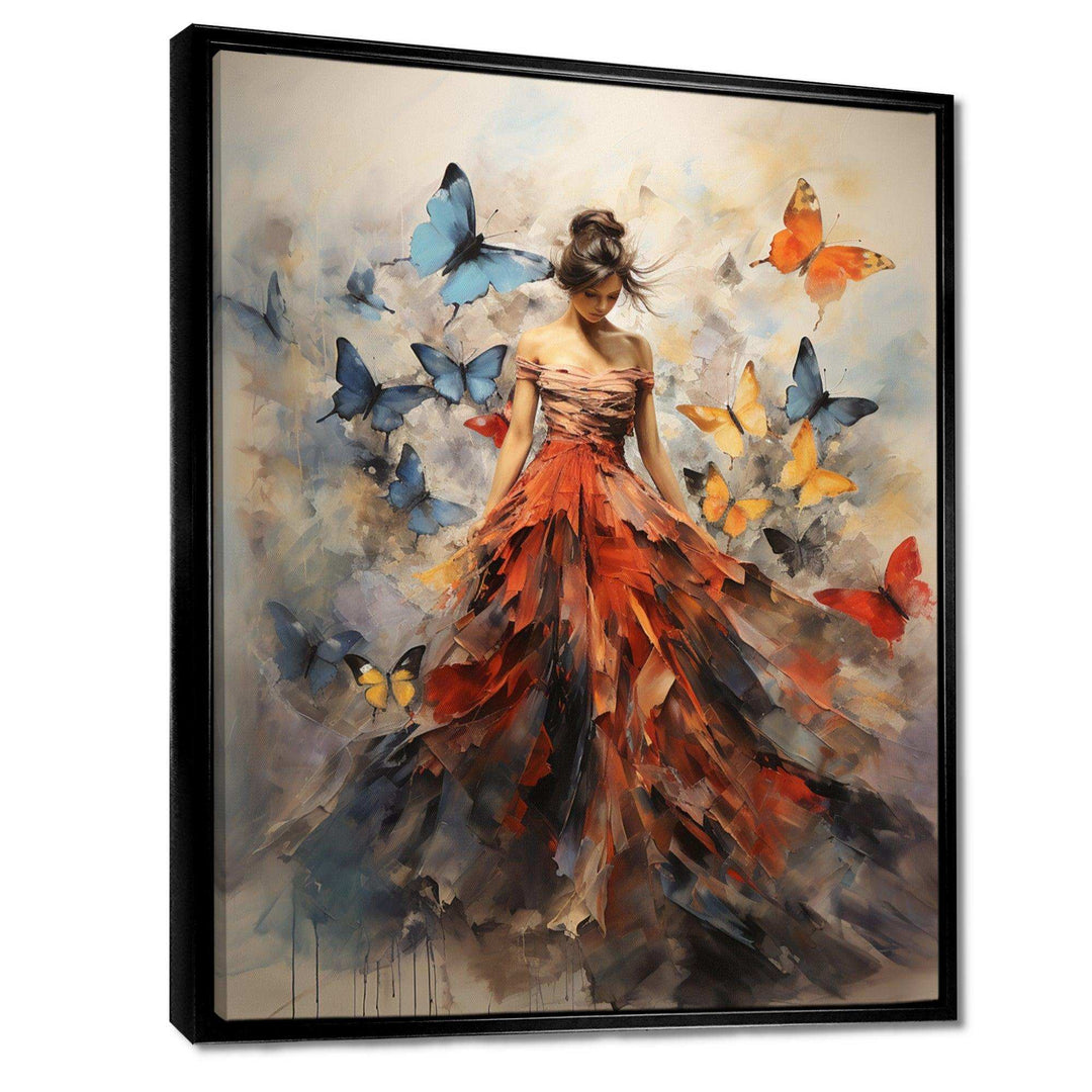 Butterfly And Woman Dance I - Animals Canvas Wall Art