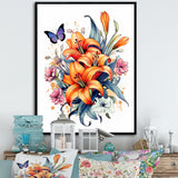 Whimsical Butterfly And Colorful Lilies - Butterfly Bedroom Wall Art