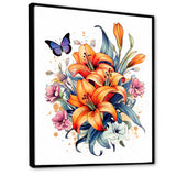Whimsical Butterfly And Colorful Lilies - Butterfly Bedroom Wall Art