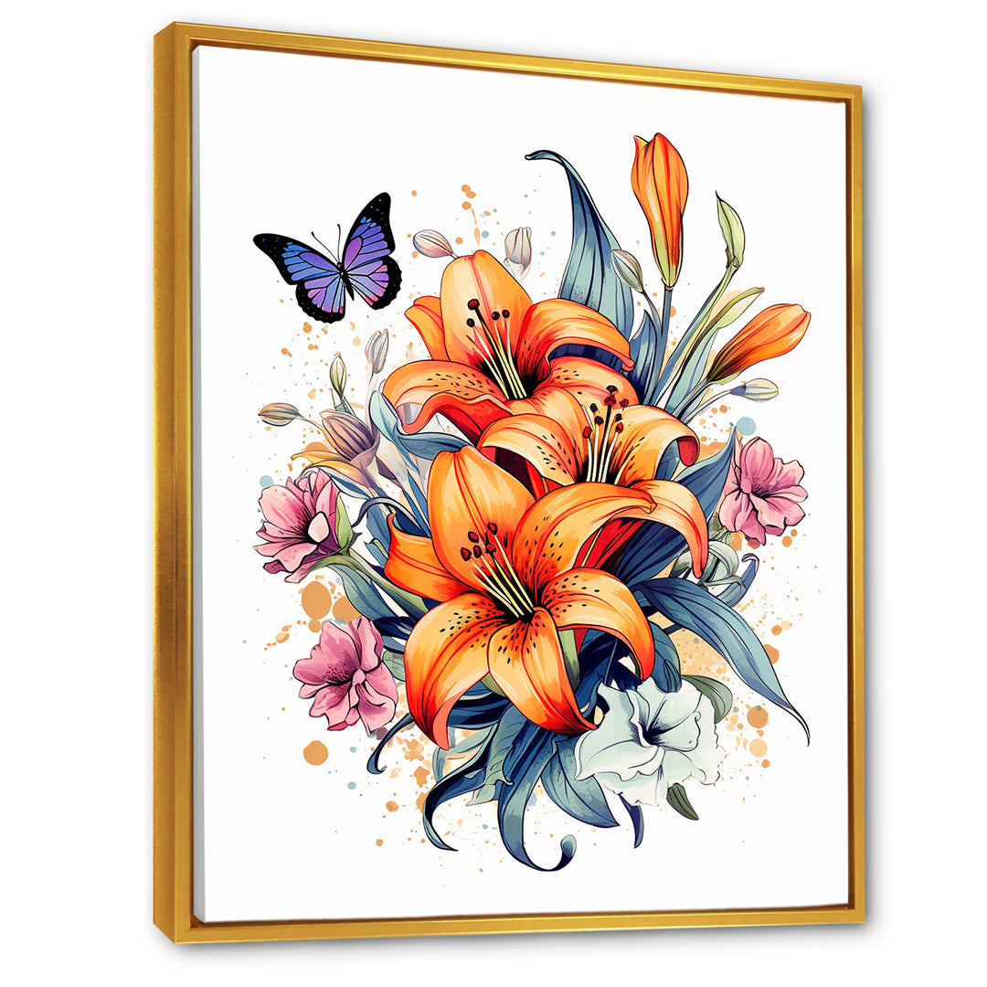 Whimsical Butterfly And Colorful Lilies - Butterfly Bedroom Wall Art