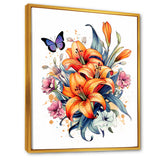 Whimsical Butterfly And Colorful Lilies - Butterfly Bedroom Wall Art