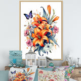 Whimsical Butterfly And Colorful Lilies - Butterfly Bedroom Wall Art