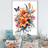 Whimsical Butterfly And Colorful Lilies - Butterfly Bedroom Wall Art