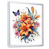 Whimsical Butterfly And Colorful Lilies - Butterfly Bedroom Wall Art