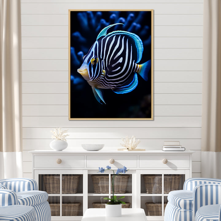Coral Butterflyfish Indigo Intensity And Ivory - Butterfly Fish Wall Art Prints