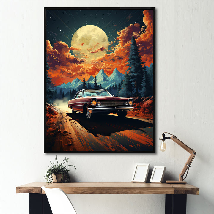 Vintage Car In Cosmic Art - Car Vintage Canvas Wall Art
