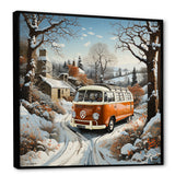Hippie Van Charm In Winter - Car/Van Canvas Wall Art