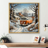 Hippie Van Charm In Winter - Car/Van Canvas Wall Art