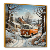 Hippie Van Charm In Winter - Car/Van Canvas Wall Art