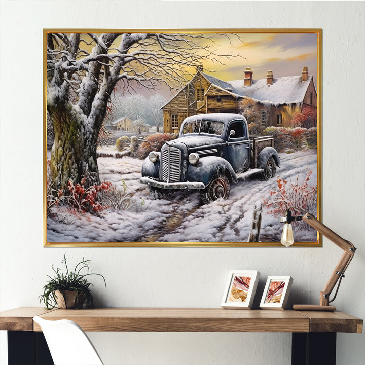 Pickup Charm In Winter - Car/Van Canvas Wall Art