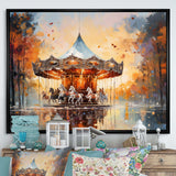 Carousel In Sunset Charm - Architecture Canvas Wall Art