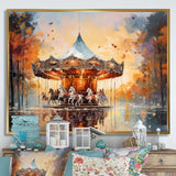 Carousel In Sunset Charm - Architecture Canvas Wall Art