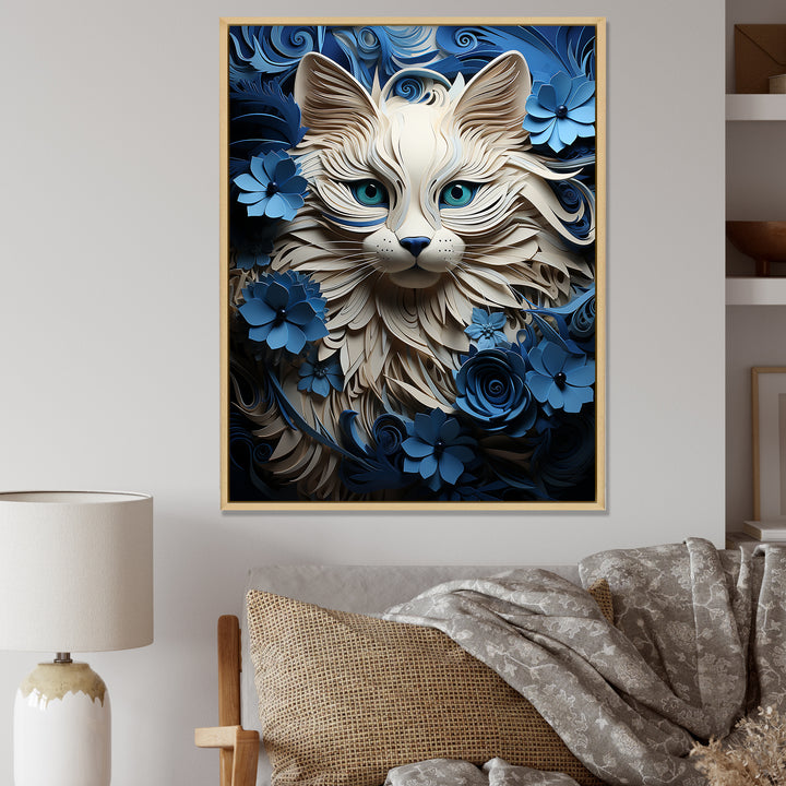 White And Blue Birman Bliss Cat - White Cat Wall Art