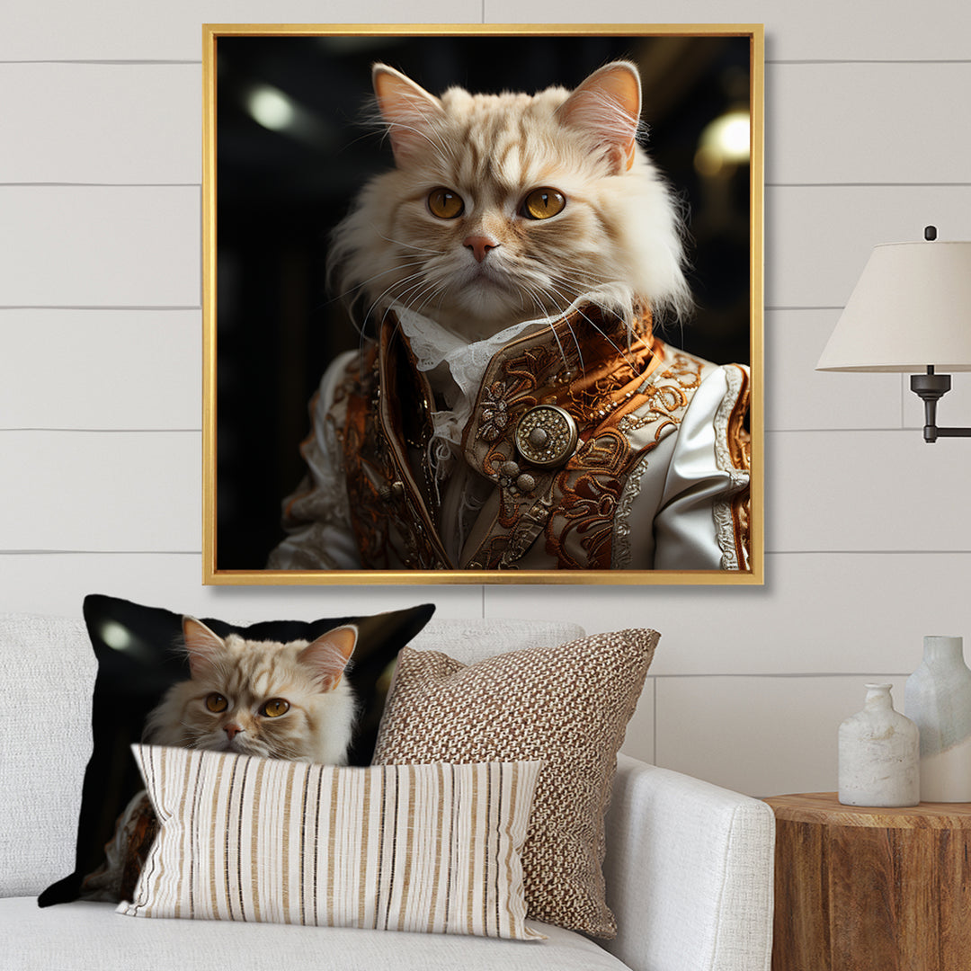 Elegance Cat Dressed In Suit - Beige Cat Wall Art