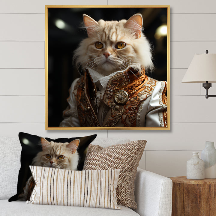 Elegance Cat Dressed In Suit - Beige Cat Wall Art