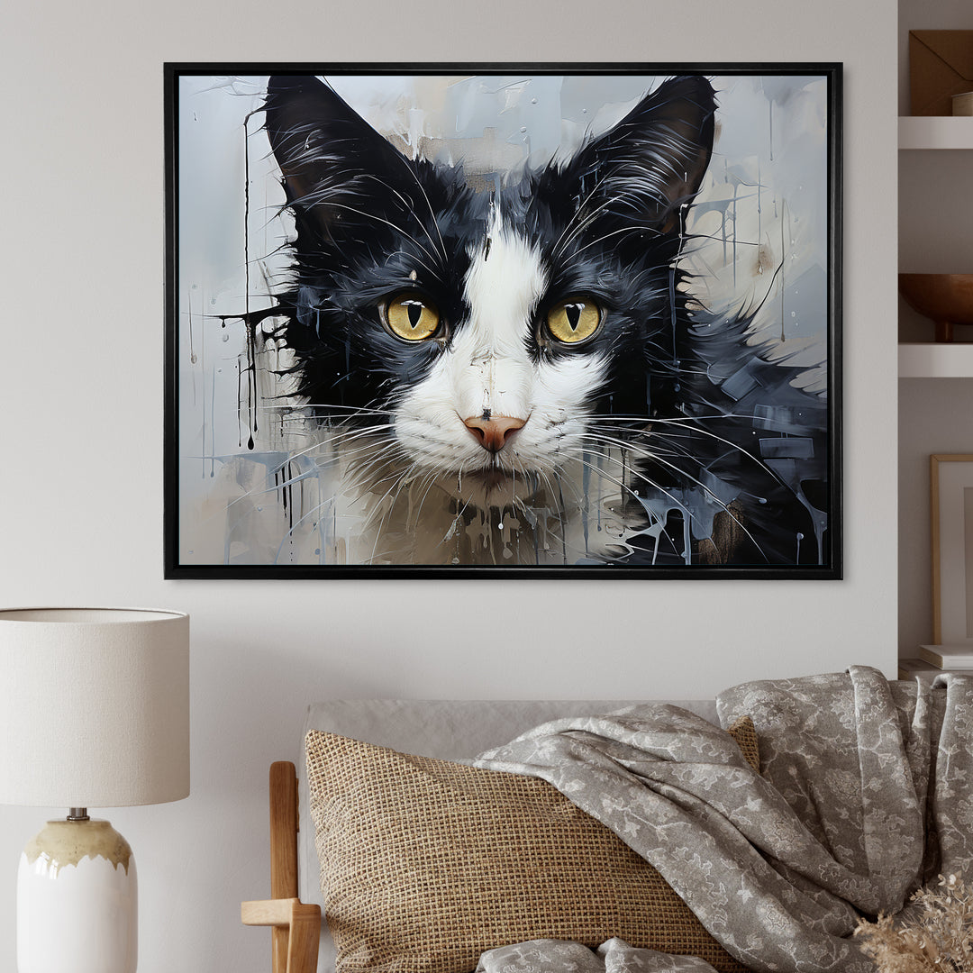 Minimalism Black And White Cat Portrait - Cat Canvas Wall Art