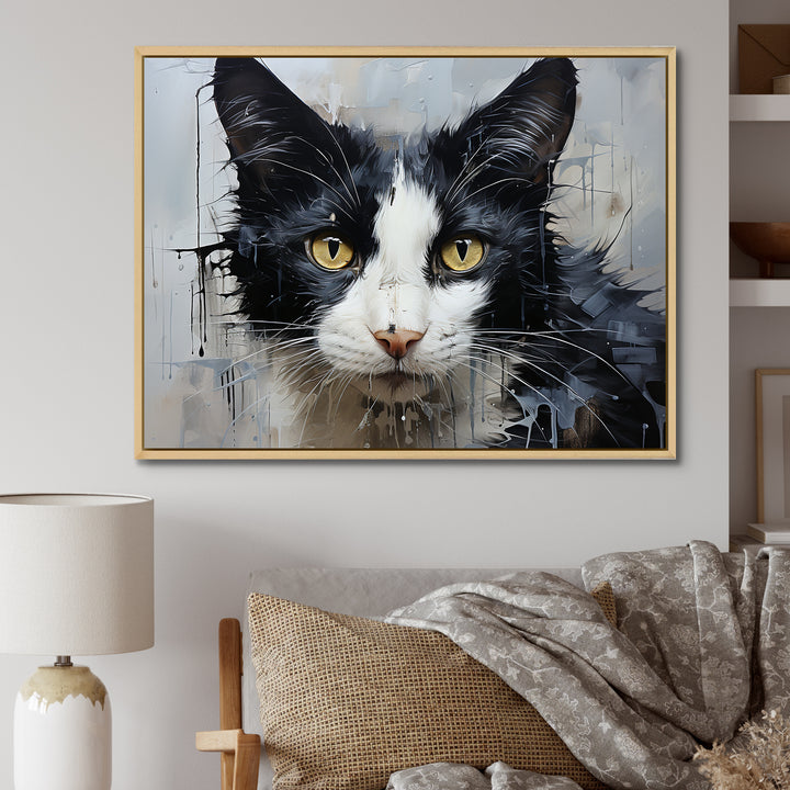 Minimalism Black And White Cat Portrait - Cat Canvas Wall Art