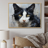 Minimalism Black And White Cat Portrait - Cat Canvas Wall Art