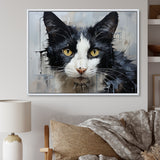 Minimalism Black And White Cat Portrait - Cat Canvas Wall Art