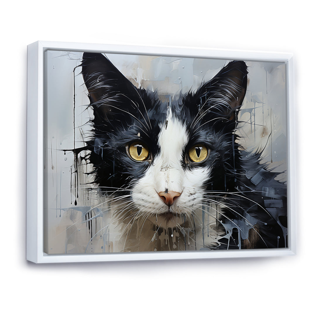 Minimalism Black And White Cat Portrait - Cat Canvas Wall Art