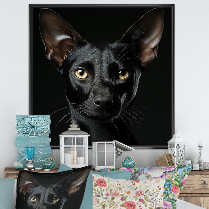 Oriental Elegance Black Cat Portrait - Black Cat Wall Art