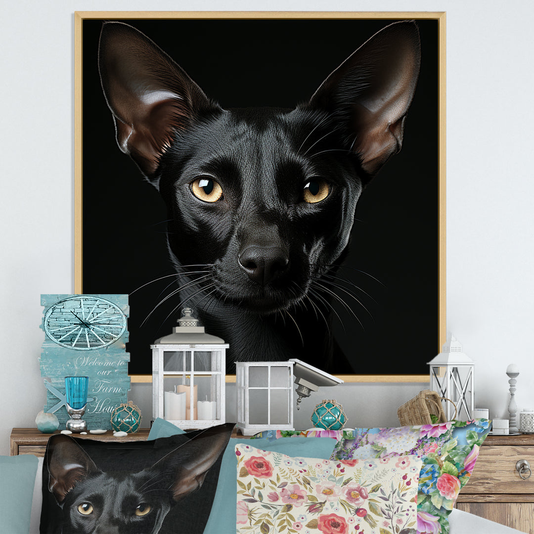 Oriental Elegance Black Cat Portrait - Black Cat Wall Art