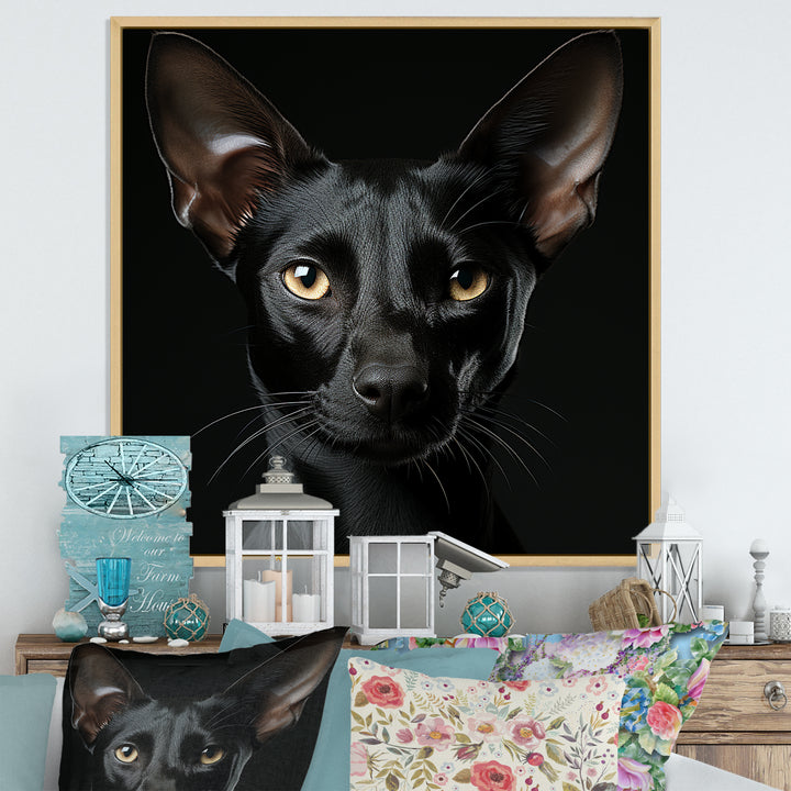 Oriental Elegance Black Cat Portrait - Black Cat Wall Art