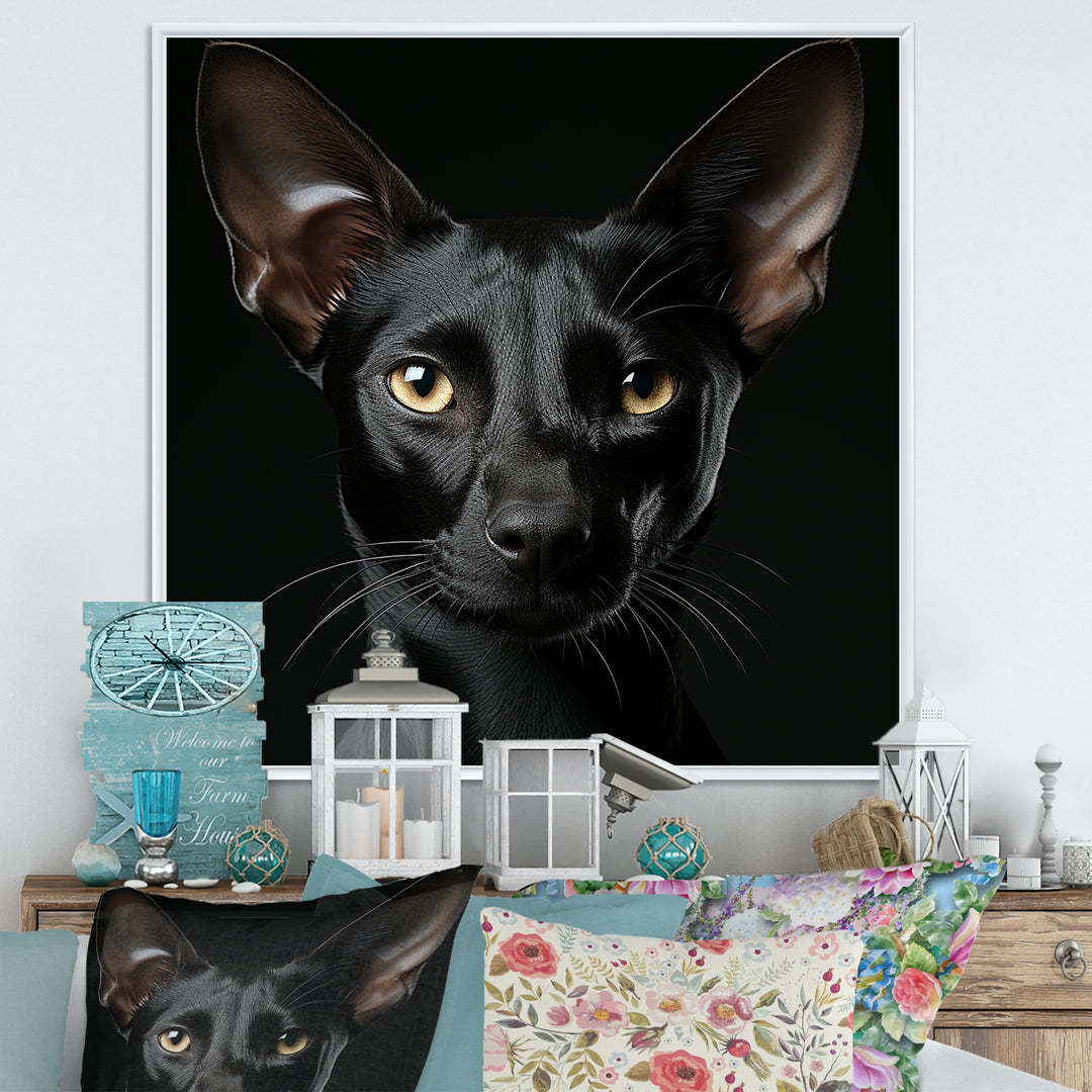 Oriental Elegance Black Cat Portrait - Black Cat Wall Art