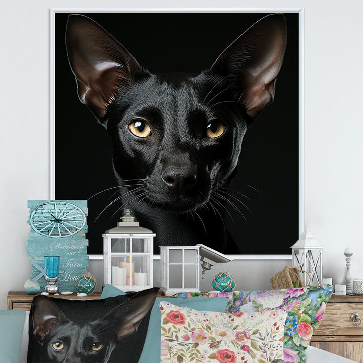 Oriental Elegance Black Cat Portrait - Black Cat Wall Art