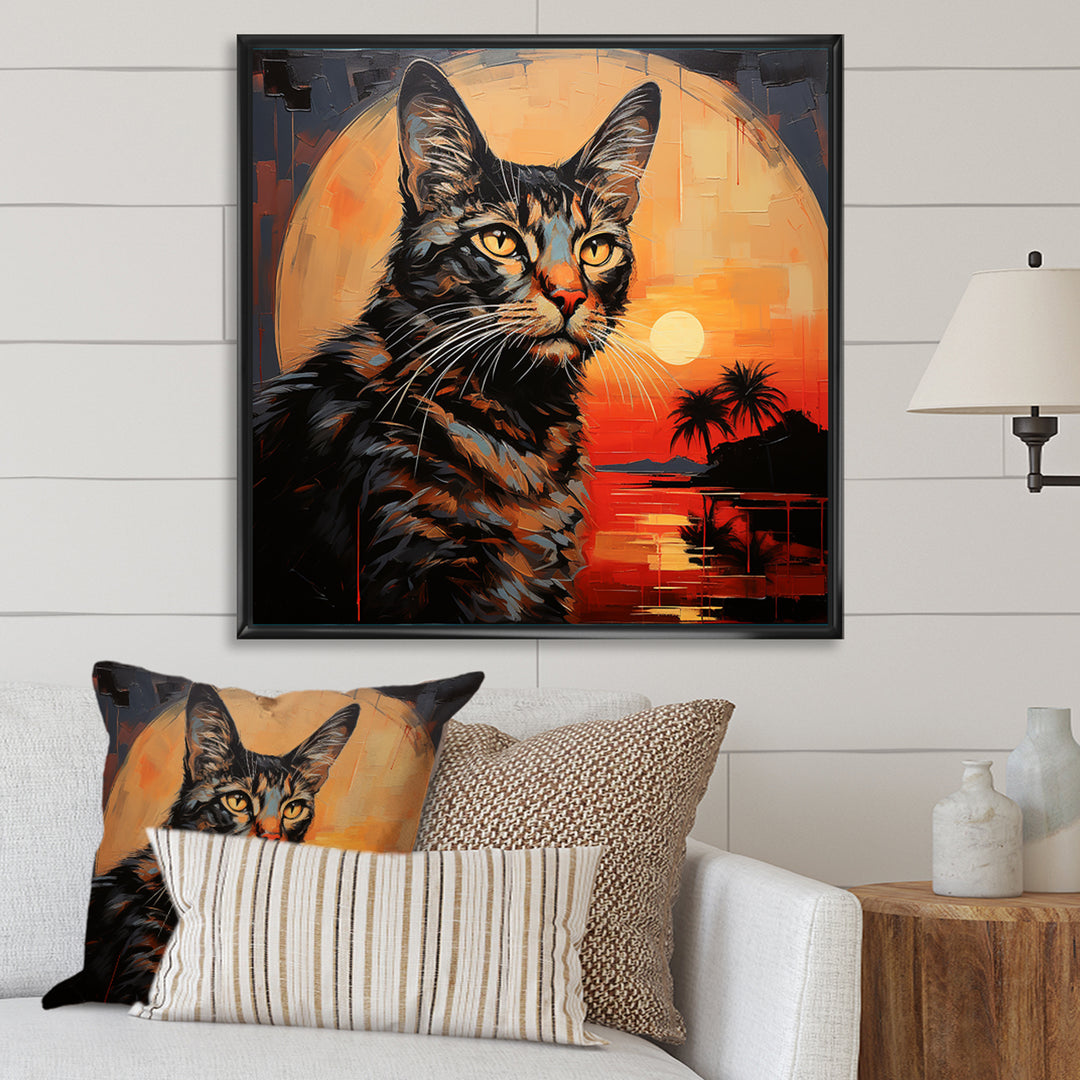 Savannah Cat In Sunset - Cat Large Canvas Wall Art