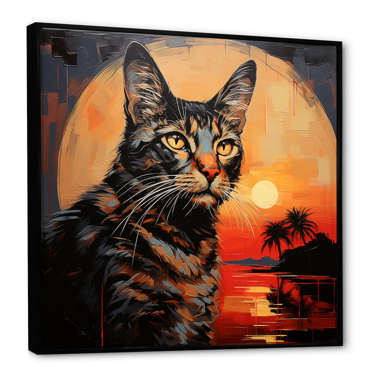 Savannah Cat In Sunset - Cat Large Canvas Wall Art