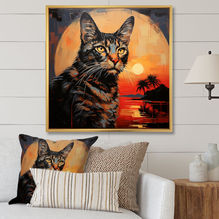 Savannah Cat In Sunset - Cat Large Canvas Wall Art