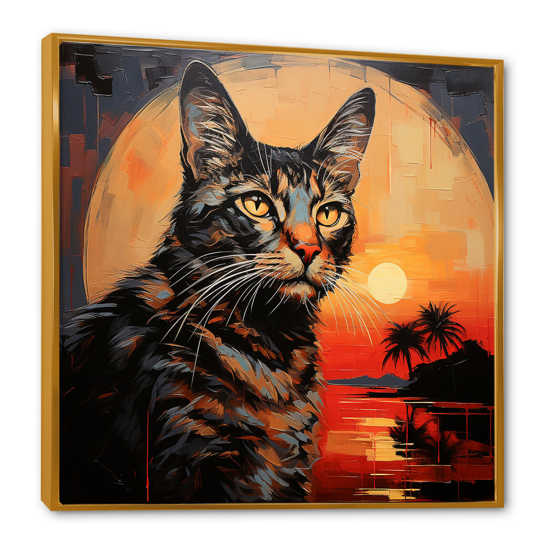 Savannah Cat In Sunset - Cat Large Canvas Wall Art