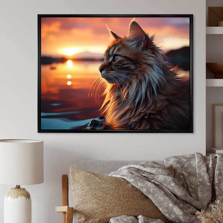 Solitude Cat In Sunset - Cat Wall Art Prints