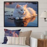 Cat Tranquility On Beach - Cat Framed Canvas Art